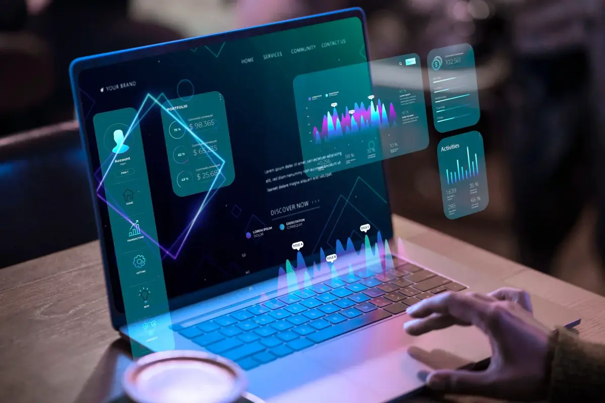 Laptop with interactive data dashboards and charts
